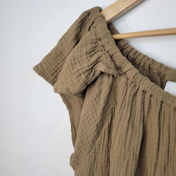 Cynthia Rowley Wome'n Gauze Cotton Ruffled Off  Shoulder Green Top Size - Picture 4 of 5